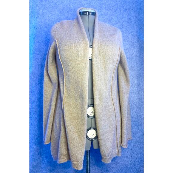 August Silk Cardigan, Tan And Gold Holiday Sweater, Women’s XL, Wool Blend - Picture 9 of 12